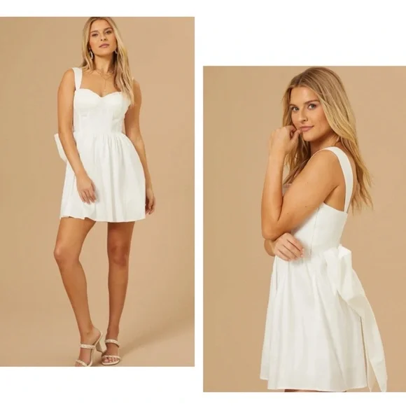 Altar’d State White Bow Mini Dress Sz M - Picture 2 of 16